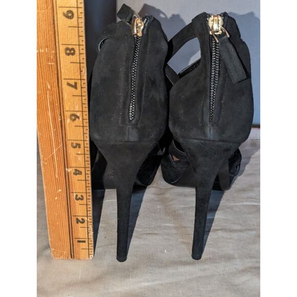 Ralph Lauren Purple Label Shoes Womens 40 B Cross Strappy Heels Black Suede 5" - Picture 10 of 16